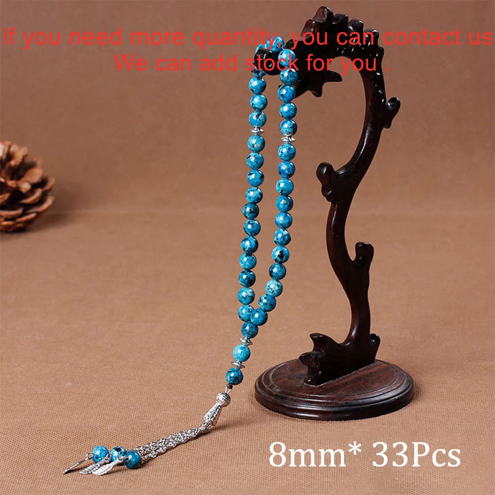 8mm Natural Stone Black Agates Bead Tassel Pendant 33 Prayer Beads Islamic Muslim Tasbih Allah Mohammed Rosary For Women Men image 2