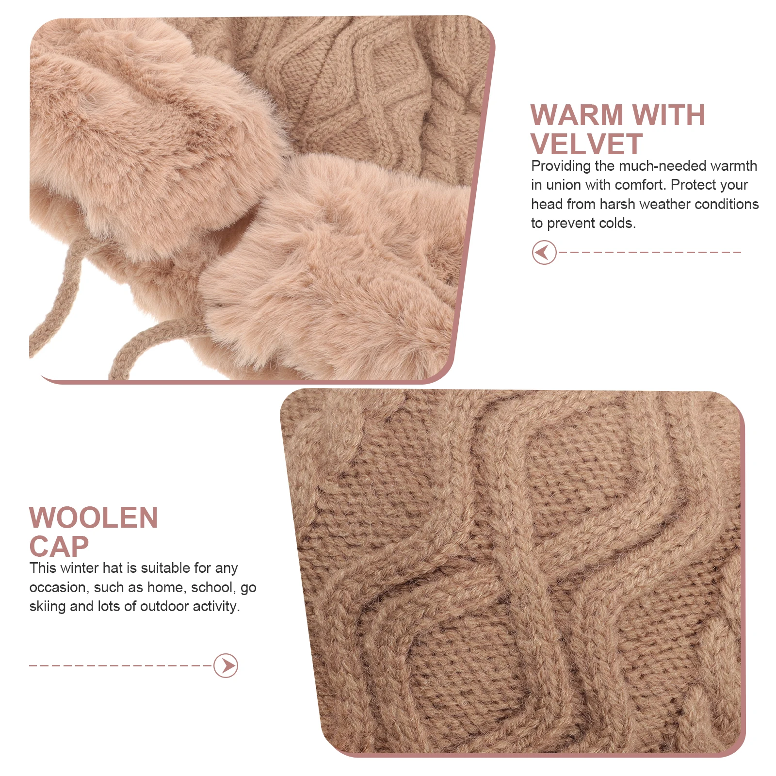 

Winter Warm Hat 3 Pom Poms Shallow Coffee Women Hats Polyester Comfortable Washable Women Hat Breathable Outdoor Ski Gifts