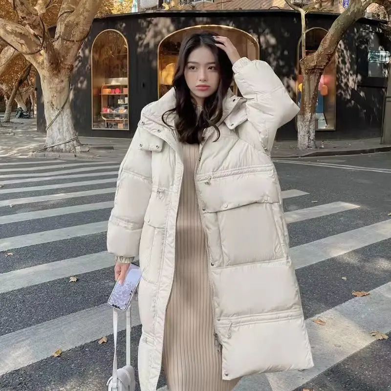 Hooded Women Down Padded Coats Woman Solid Jackets Autumn Winter Ultralight Portable Long Parkas Puffer Overcoat T577