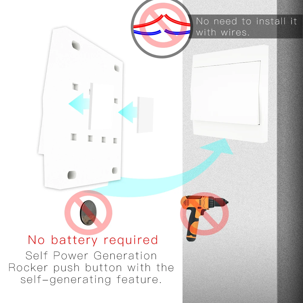 MOES RF433 Wireless Switch No Battery Remote Control Wall Light Switch Self Powered No Wiring Needed Wall Panel Transmitter.