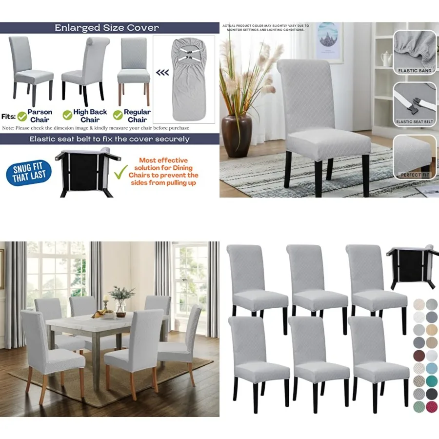 

6 Pack Dining Room Chair Covers with seat Belt, Stretch Parsons Chair Slipcover Washable Kitchen Dining Chair Cover Removable S