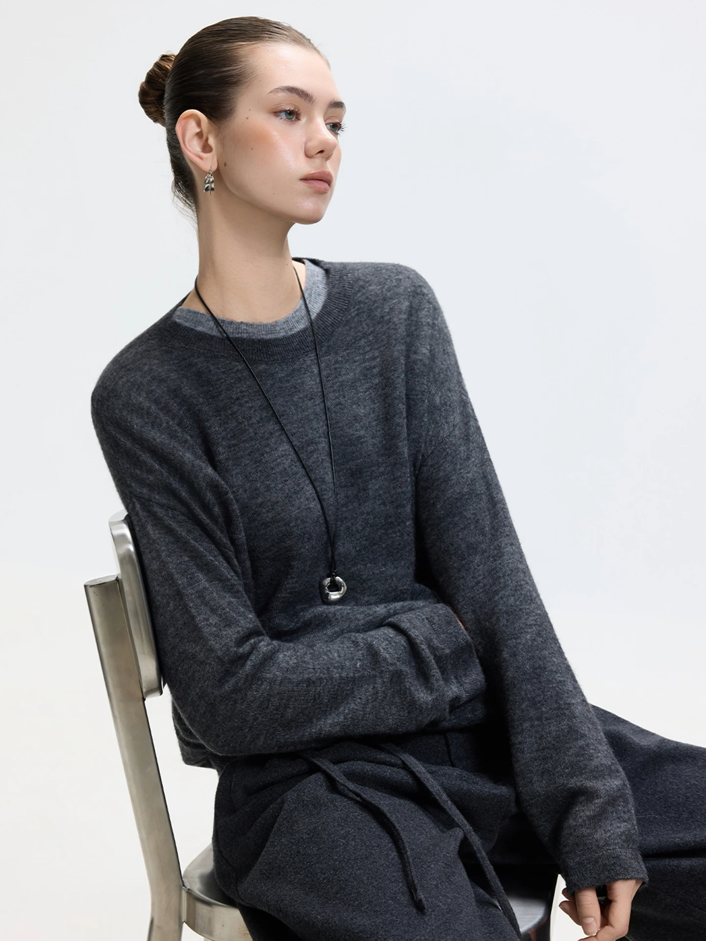 

LUR mat Sle Women's Knitted Wool Sweater Wrap Coat Silk Loose Fit round Ne Pullover Spring Autumn Faion Slimming