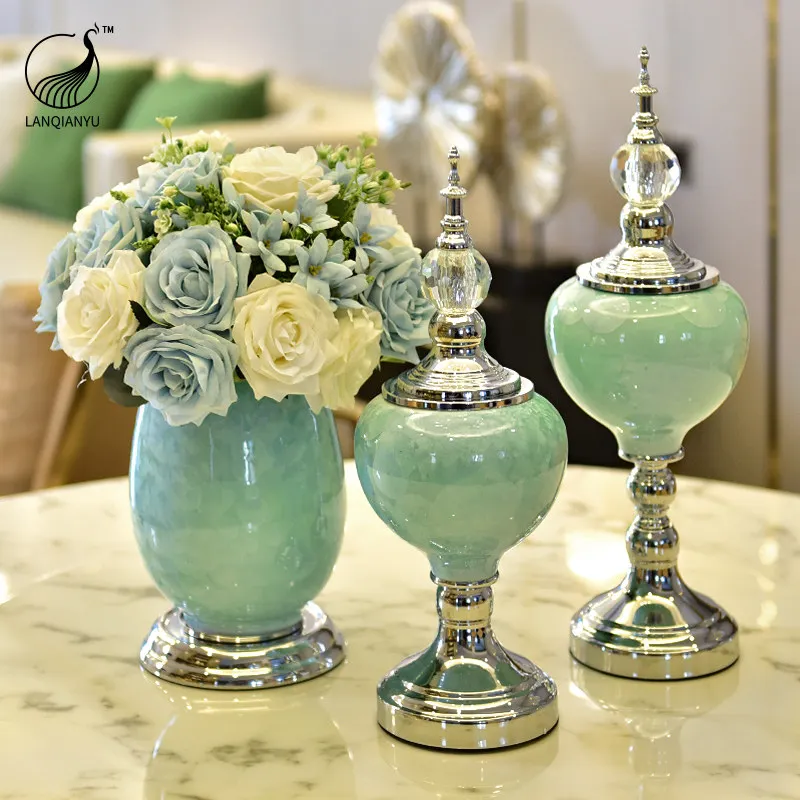 European glass vase ceramic French retro ornament dining table living room insert emotional stability vase light luxury high sen