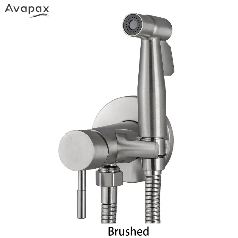 

Avapax Stainless Steel Bidet Faucet Portable Bidet Sprayer Brushed Toilet Faucet Hot Cold Water Bathroom Shower Head Anal Douche