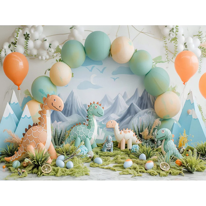 Fondo decorativo con temática de dinosaurio para fiesta de cumpleaños, accesorios de fotografía, globos de ensueño, arco, recién nacido, día de Pascua, KL-02