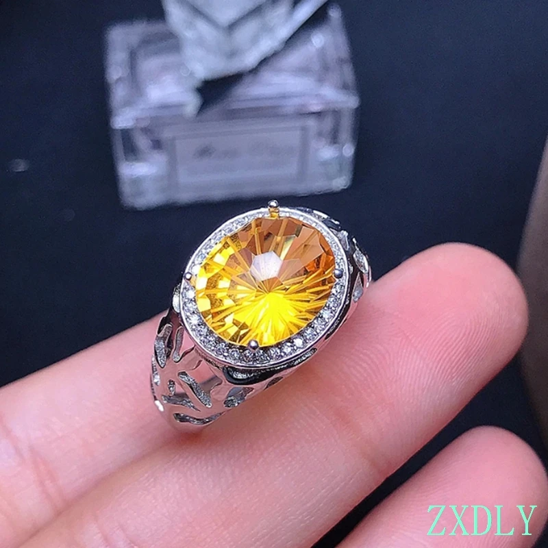 2025 New Classic Man Gemstone Ring for Men Daily Wear Cool Citrine Ring for Man Real 925 Silver Man Jewelry Good Gift
