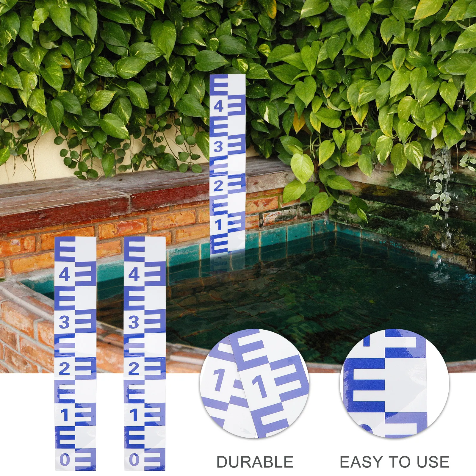 2Pcs Water Level Gauge Stickers Sturdy Metal Self-Adhesive Measuring Tools for Pool Pond Reflective Water Height Indicator