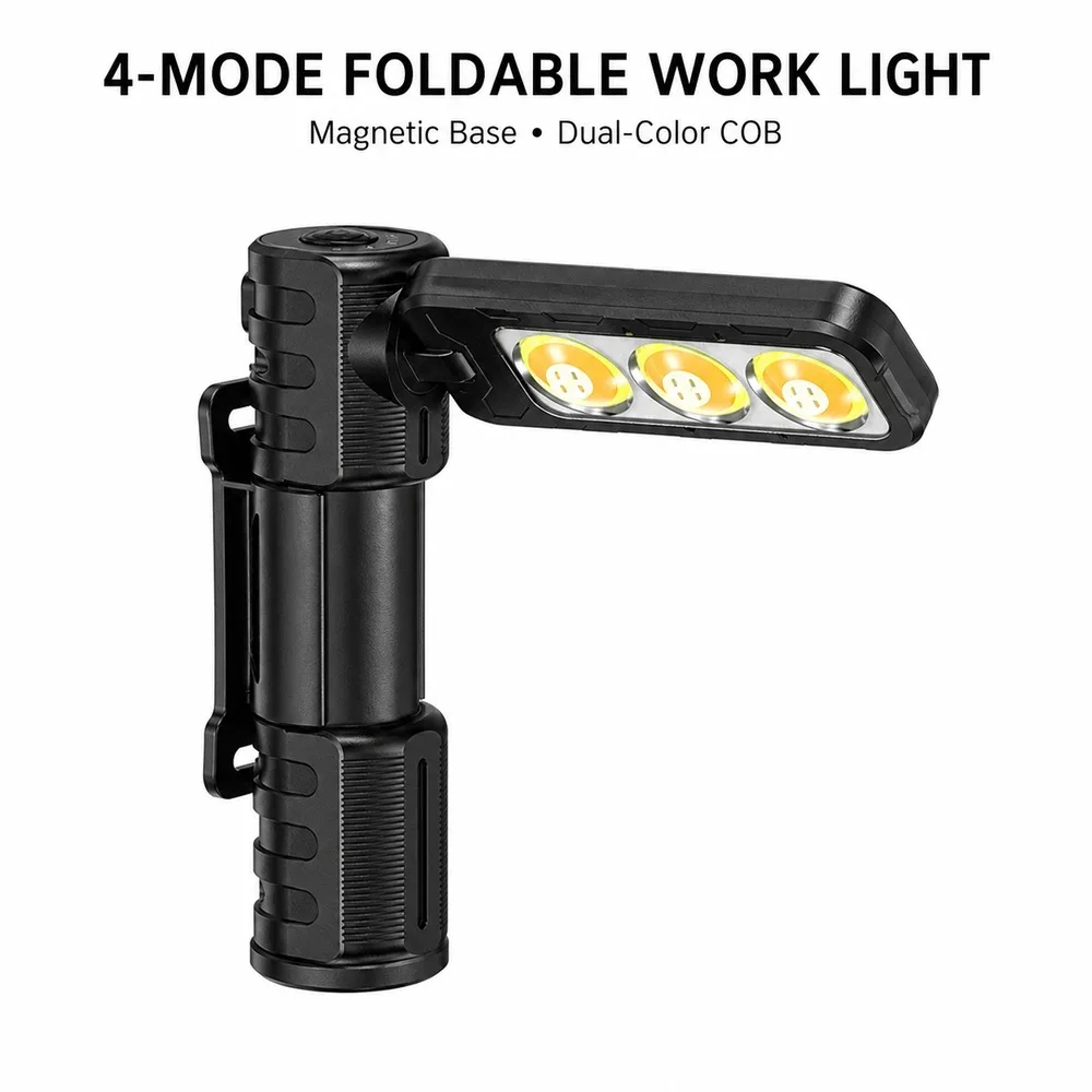 Foldable COB Work Light Magnetic Base 4 Modes USB Rechargeable Dual Color Repair Lamp with Clip for Camping Car Emergency