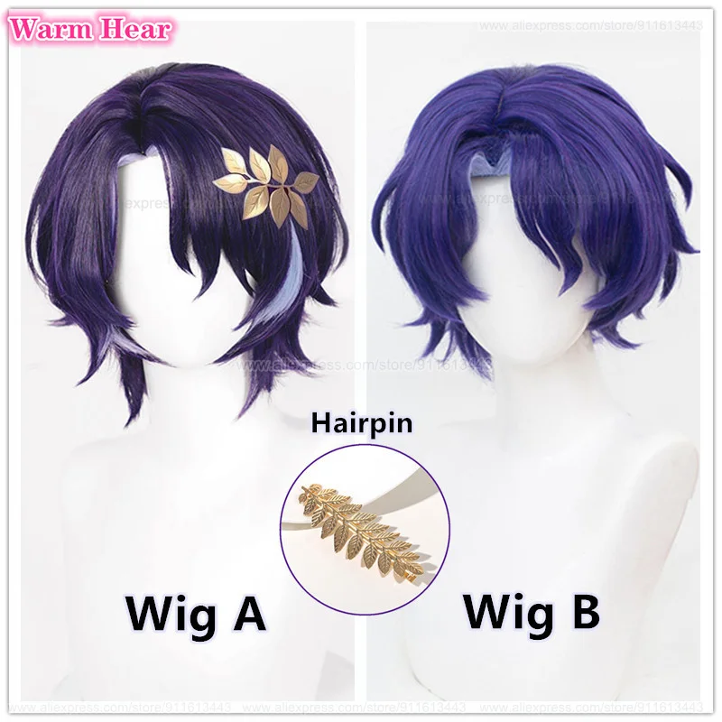 2 Styles Dr. Ratio Synthetic Cosplay Wig  Anime HSR Short 33cm Purple Highlights Wigs Heat Resistant Hair Halloween Party Wigs