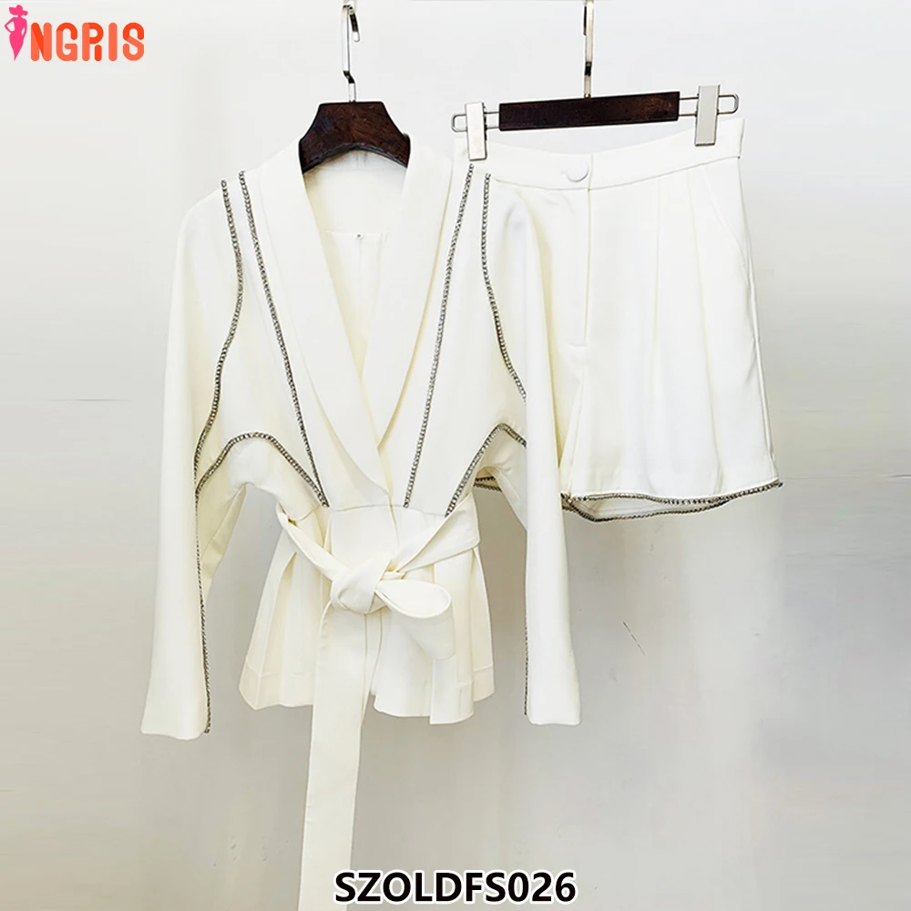 2025 أوائل ربيع جديد الأوروبية والأمريكية المشاهير أنيقة الخفافيش كم الماس حزام رداء غير رسمية-SZOLDFS026