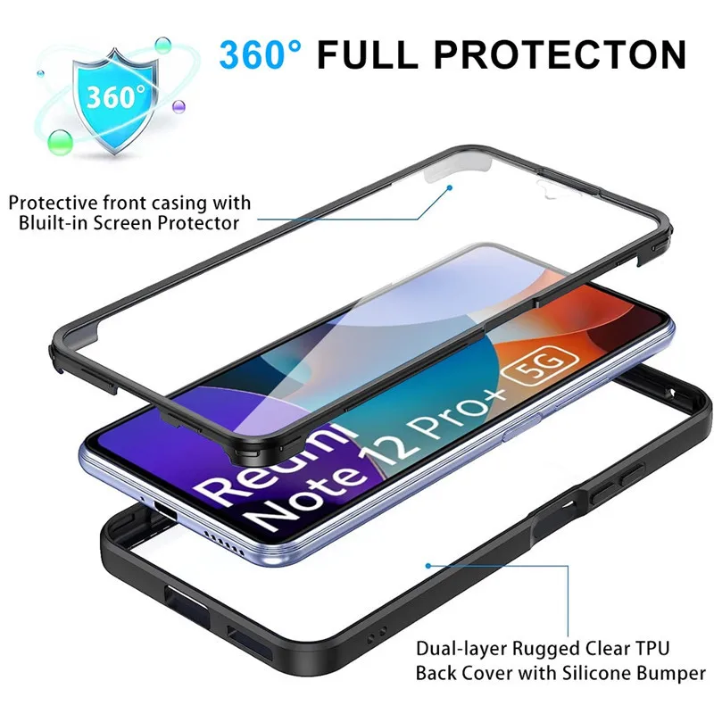 360 Full Shockproof Silicone Case For Xiaomi Redmi 13C 12C 12 10C 9 9A 9C Note 13 12 11 10S 9 Pro Built-in Screen Protector Case