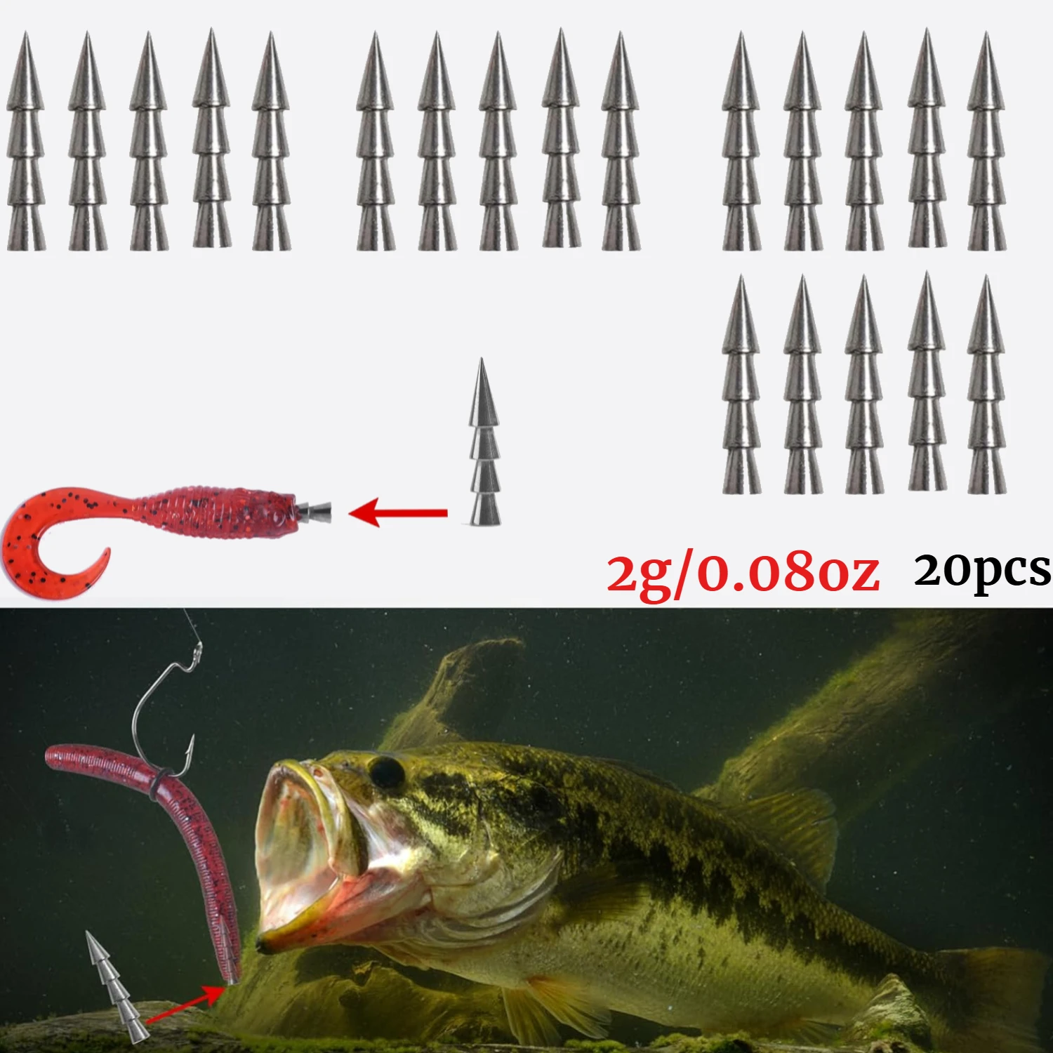 20 Stück/Set Angelblei-Einsätze 0,5g 1g 1,5g 2g Bleigewichte für Wurmköder Angelzubehör