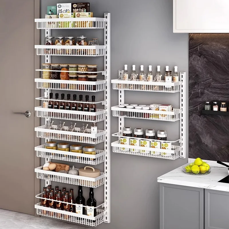 

Adjustable Wall-mounted Spice Rack Kitchen Shelf No Punch Door Storage Rack Multifunctional Spice Jar Storage Shelf