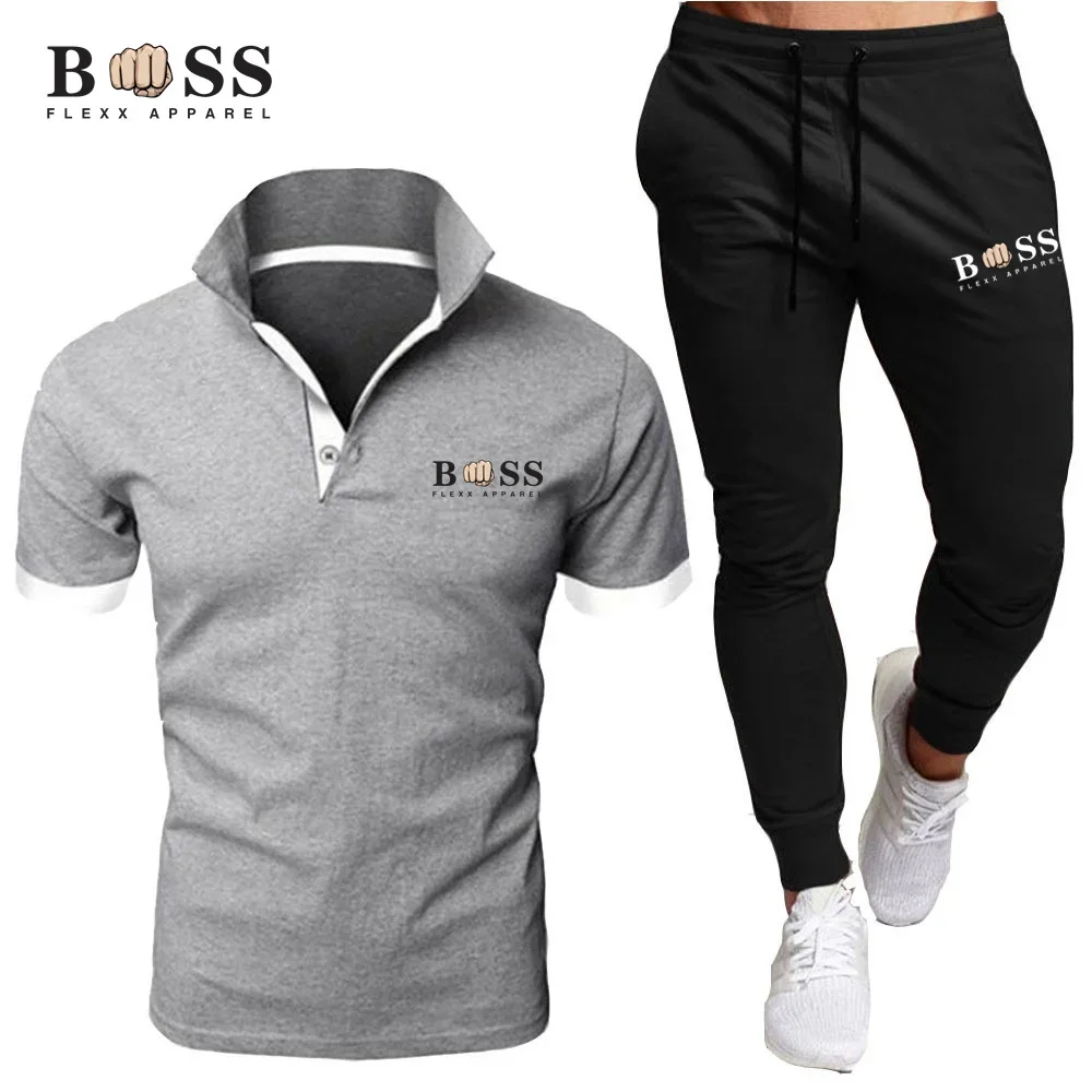 Men\'s POLO shirt sportswear two-piece set, men\'s casual fitness sportswear POLO shirt+pants, men\'s casual sportswear set