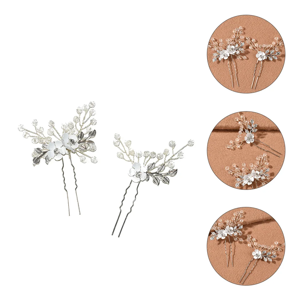 

2Pcs Rhinestone Floral Chinese Hair Clasp Elegant Hair Stick Pin Retro Style Jewelry Gift for Women Durable DIY Accessories