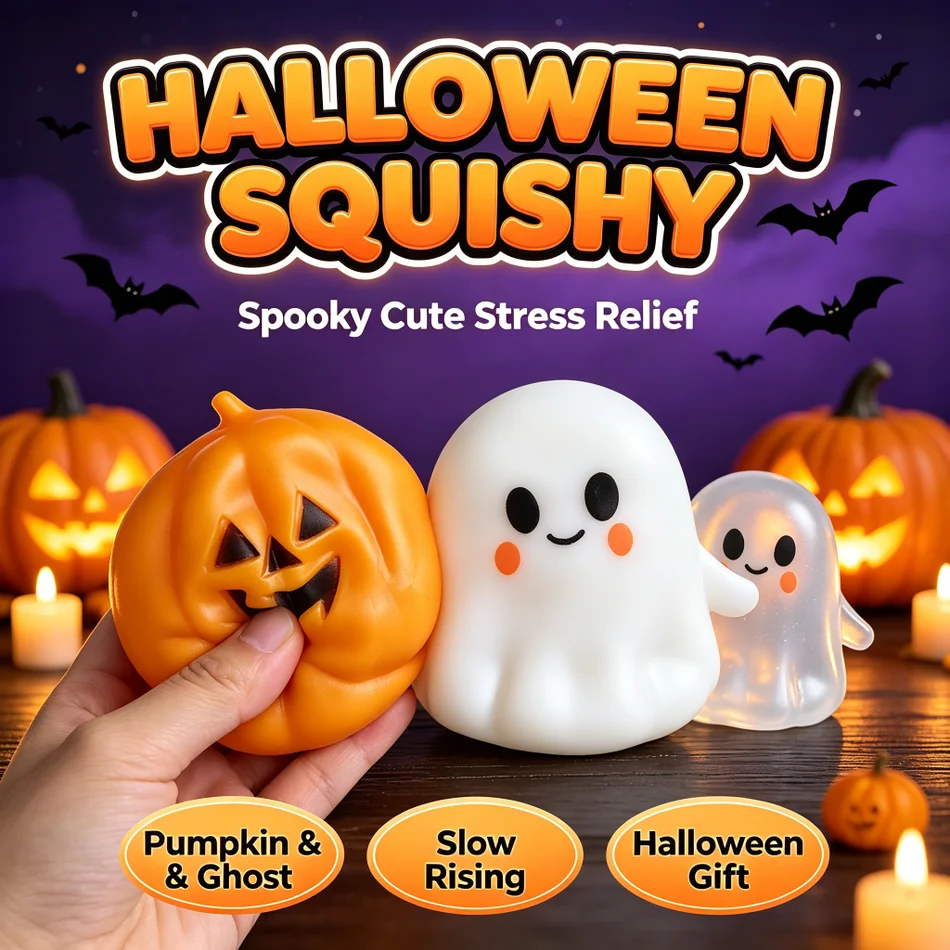 Halloween Squishy Toys 3Pcs Pumpkin Ghost Slow Rising Stress Relief Sensory Fidget Toy Soft TPR Party Decoration Gift Set
