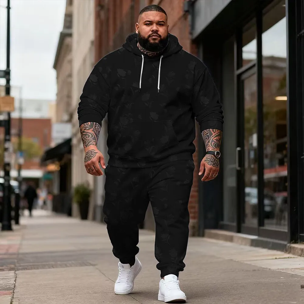 

S-9xl plus size Trendy Ethnic Men's Hoodie Set - Relaxed-Fit, Durable Outfit for Plus Size Guys, Great for Indoor Lounging