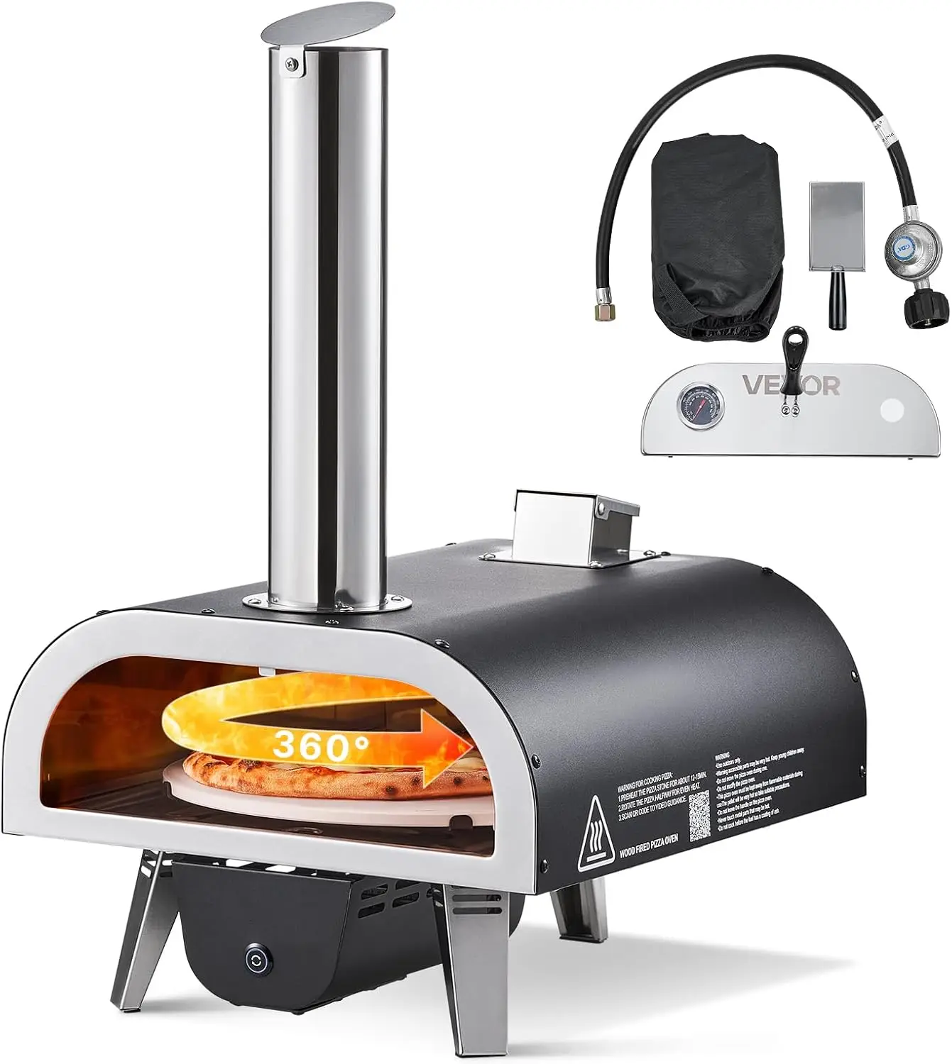 

Dual Fuel Outdoor Pizza Oven, 12" Auto-Rotating Propane & Wood Pellet Pizza Ovens, Multi-Fuel Pizza Maker with Electric Rotation