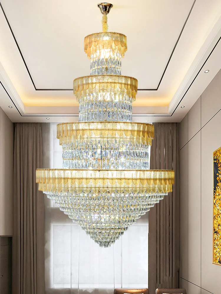 Modern Luxury Crystal Chandelier Double-Storey Duplex Building Middle Floor Living Room Stairwell Hotel Lobby Villa Light