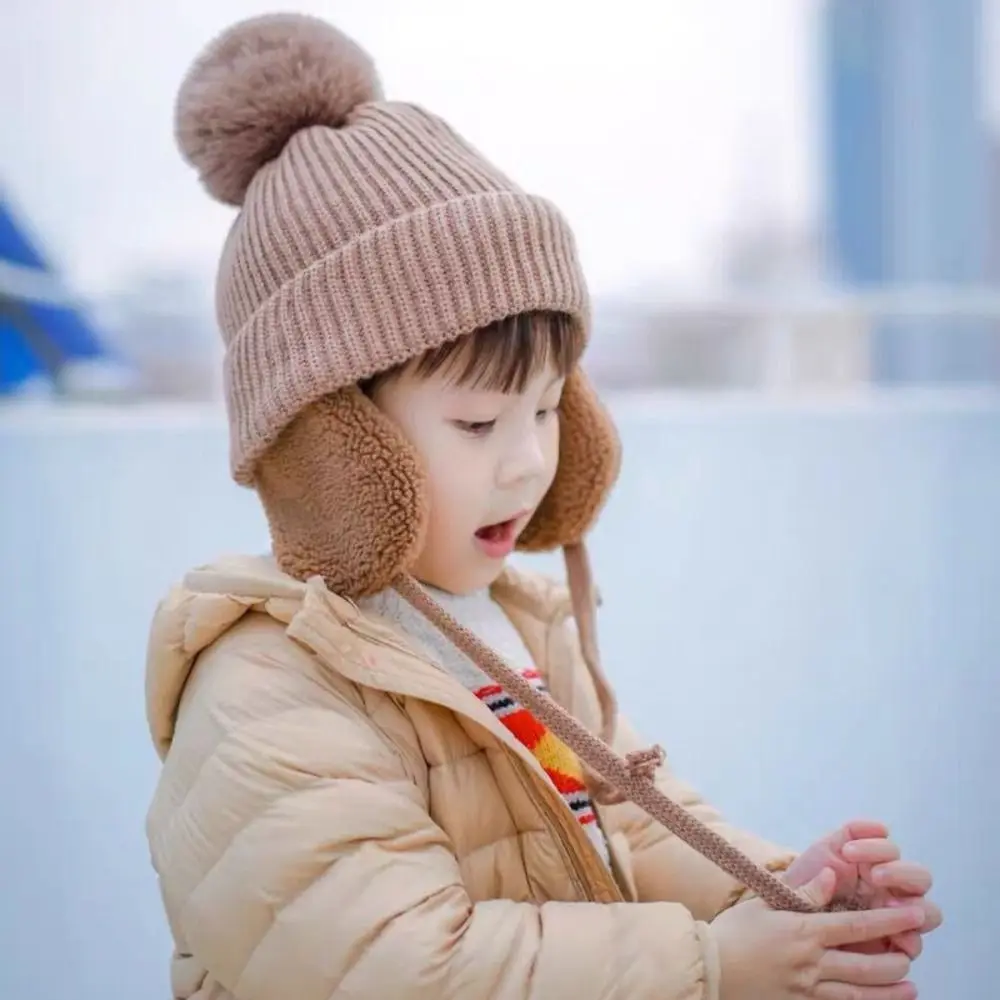 قبعة محبوكة سميكة للأطفال من القطيفة لحماية الأذن، قبعة صغيرة دافئة مع غطاء للأذن، قبعة صوف كرتونية لطيفة في الهواء الطلق #2