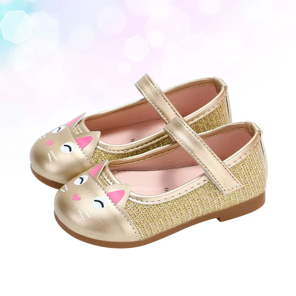 زوج واحد من أحذية الأطفال بتصميم قطة قابلة للتنفس أحذية الأطفال الصغار أحذية ترفيهية للفتيات الصغيرات (مقاس ذهبي 22)