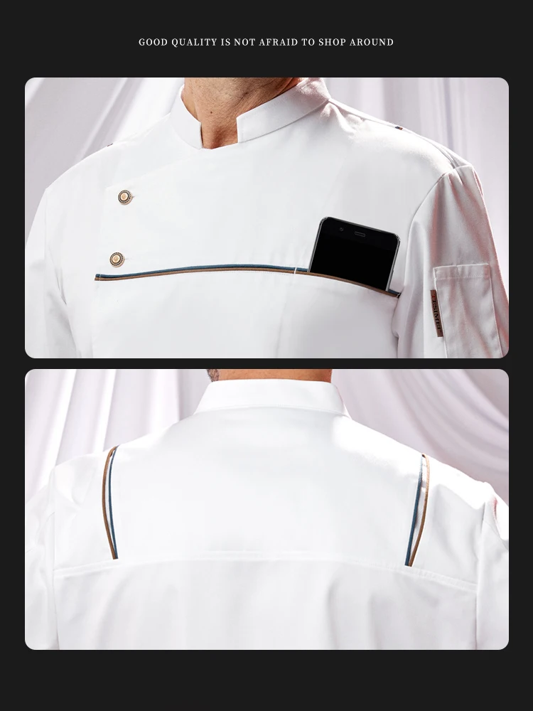 Veste de Chef blanche à manches longues, uniforme de cafétéria, chemise de cuisine de Restaurant, de cuisine d'hôtel, vêtements de travail respirants, manteau de restauration