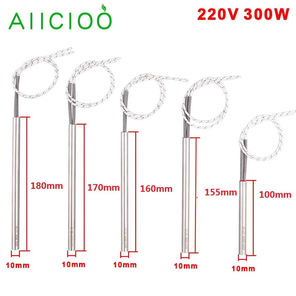 220V 300W Electric Mold Cartridge Heaters SUS304 Cylindrical Tubular Heating Element 10mm*150/155/160/170mm/180mm Pellet Igniter
