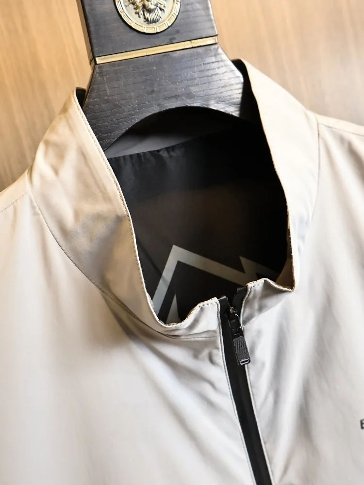 Double-Sided Wearable Stylish Men's Spring Jacket Stand Collar Casual Fashionable Standard Fit Polyester Fiber Long Sleeve Zi...