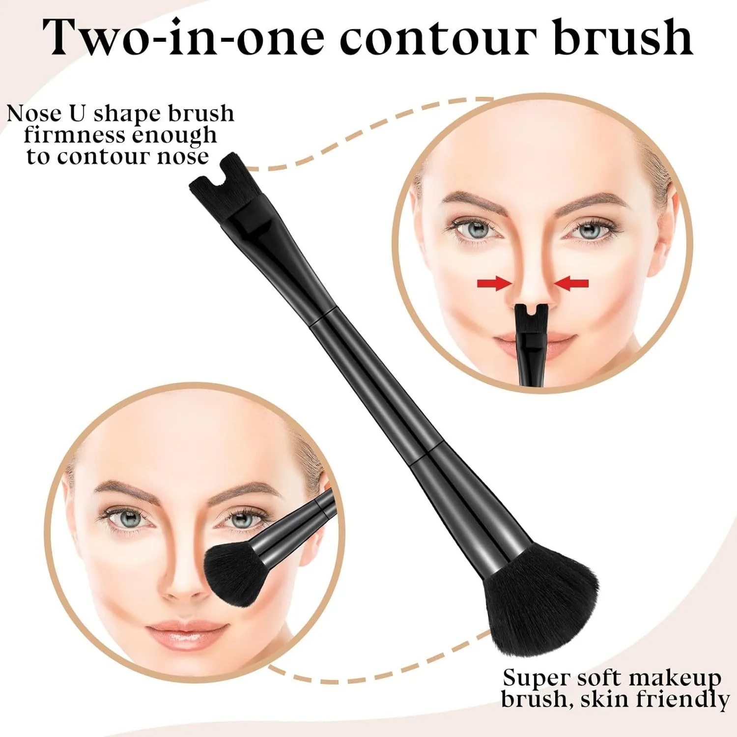 Nose Contour Brush U-Shaped 2-in-1 Makeup Brush Highlight Shadow Powder Blusher Dual-End Brush Tool for Nose Contouring