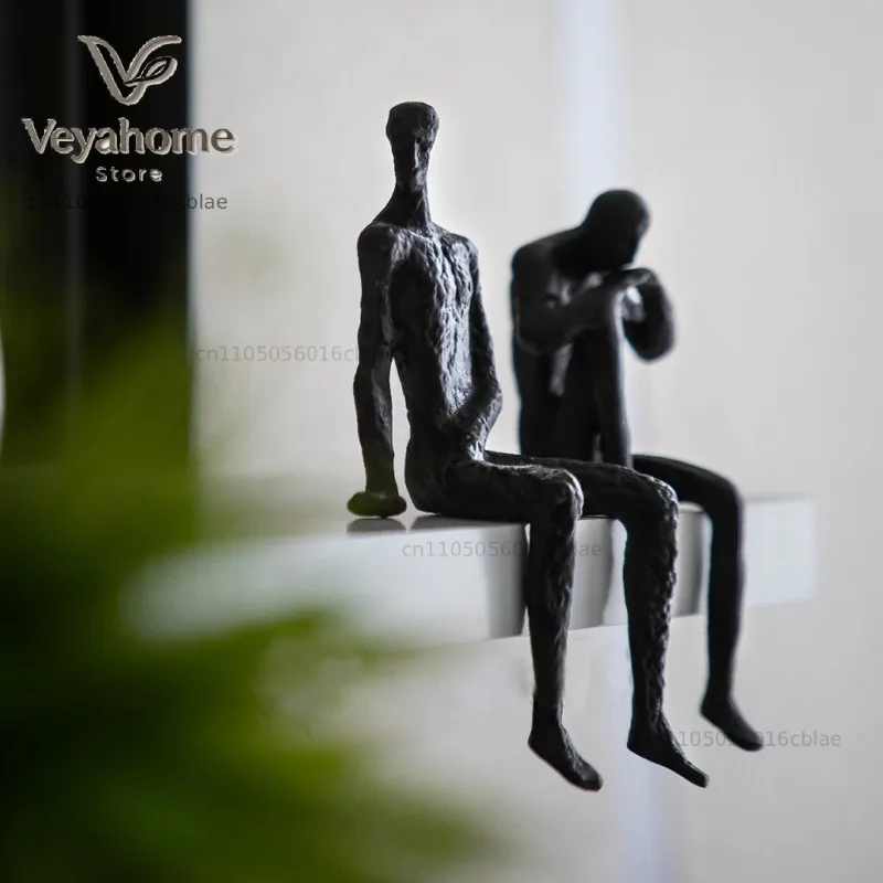Creative Abstract Metal Human Sculpture Craft Irregular Thinker Statue Bar Cabinet Entryway Ornament Gift Indoor Decoration