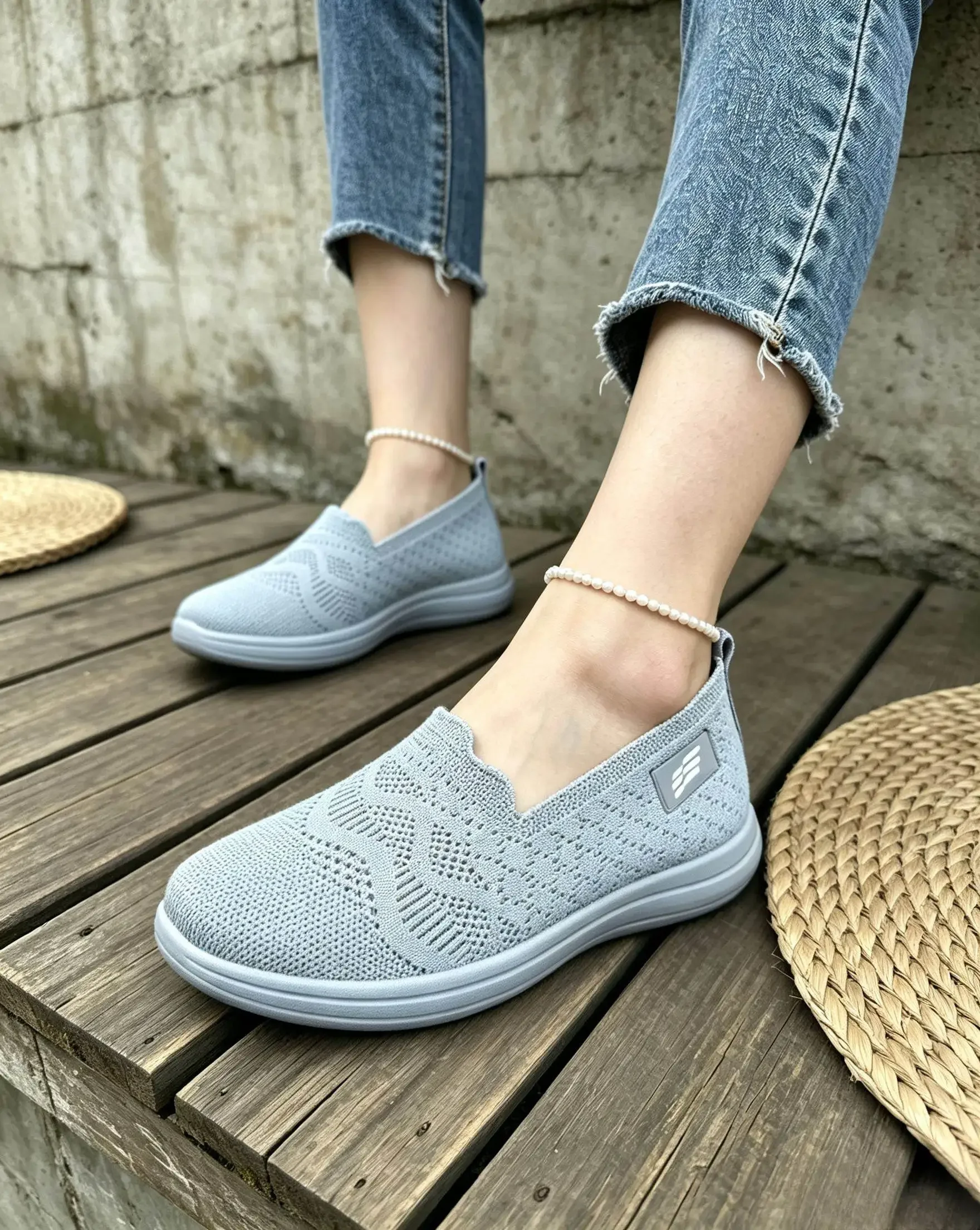 Damen Herbst Mary Jane Plateau-Flats aus Strick-Mesh, atmungsaktiv, mit elastischem Riemen, weich, rutschfest, leicht, für den täglichen Gebrauch. – Detail 14