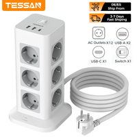 TESSAN 12 Compartment Multiple Socket Outlet with USB C Multiple Socket Outlet Tower with Switch Extension Cable for Home 3600W