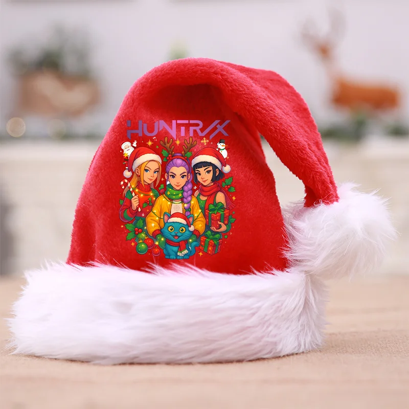 K البوب شيطان هنتر سانتا القبعات أفخم الأحمر عيد الميلاد قبعة الاطفال الكبار للجنسين عيد الميلاد اللباس حزب ديكور تأثيري لطيف فتاة الطفل هدية