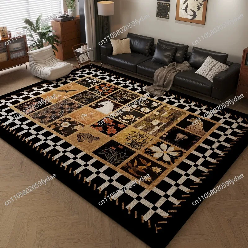 Retro-Style Rug for Living Room: Premium Vintage Look, No-Wash Black, Stain-Resistant Bedroom Mat