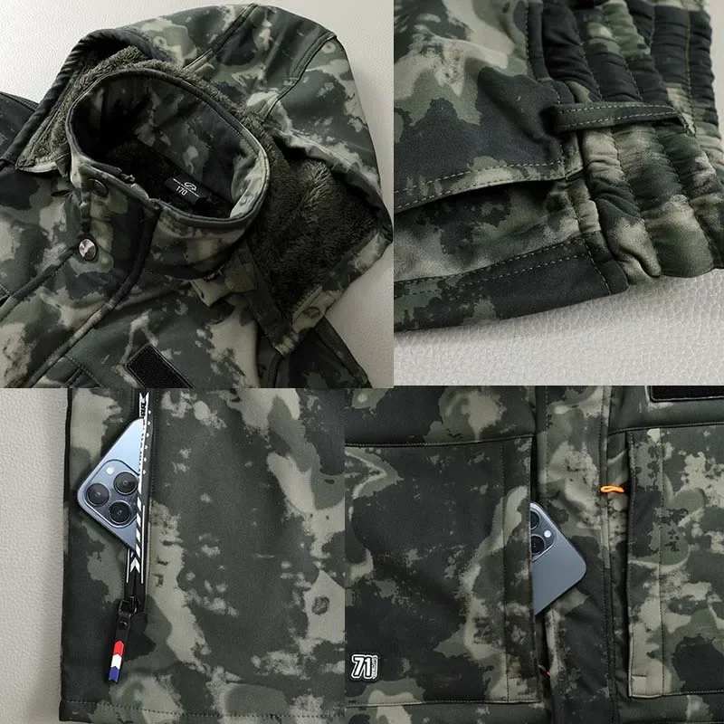 Kombinezony taktyczne polarowe ciepłe wiatroszczelne kurtki kempingowe męskie spodnie aksamitny kombinezon moro trening wspinaczka Treking piesze wycieczki odzież robocza