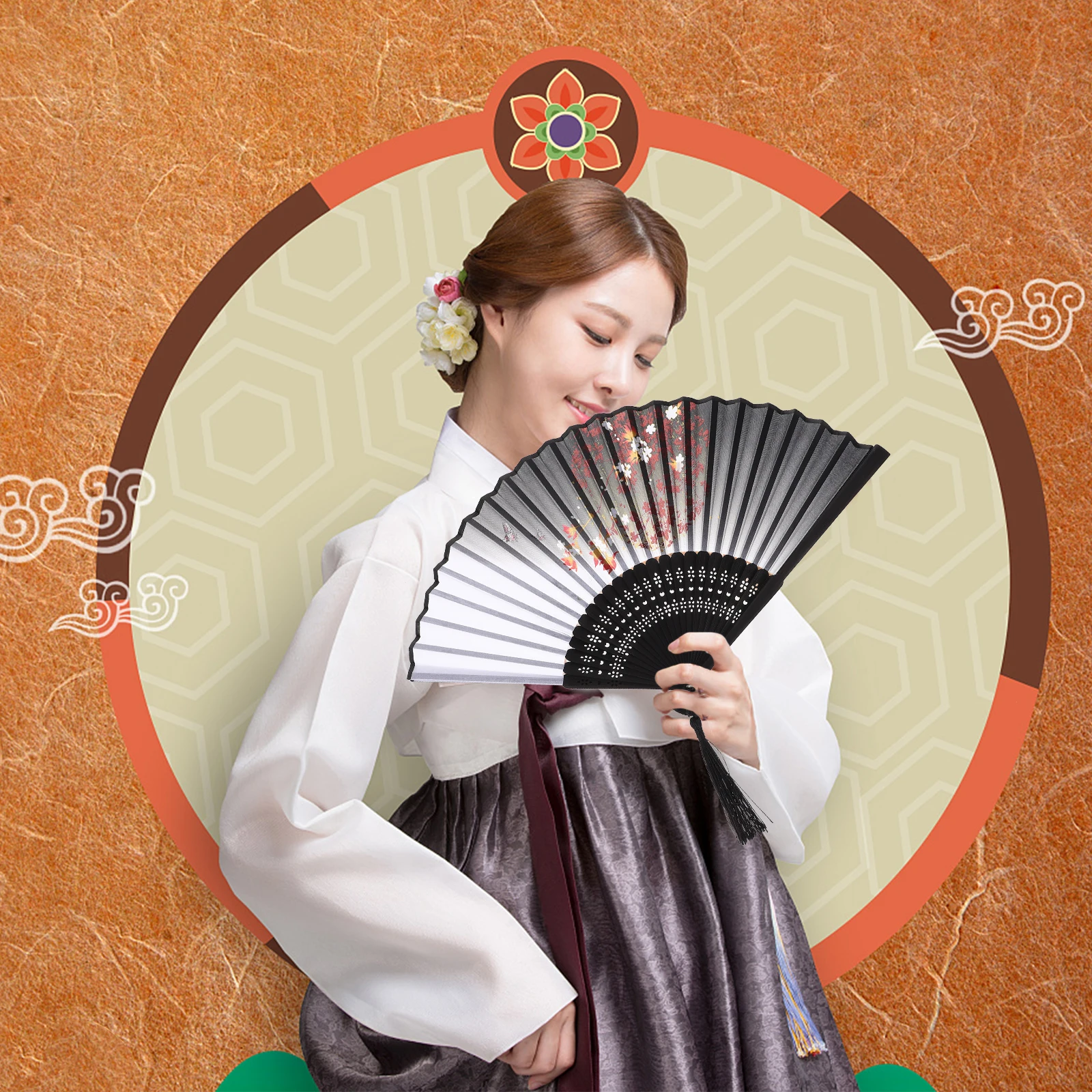 

3pcs Dance Female Vintage Hand Folding Handheld Decor Chinese Style Foldable Cloth Bamboo for Photography Summer for Decor