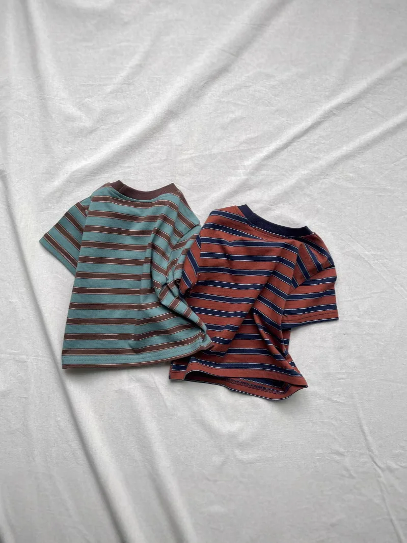 2026年夏新作-ベビー半袖tシャツ-幼児用カジュアルストライプトップス-男の子-女の子用tシャツ-コットン製子供服
