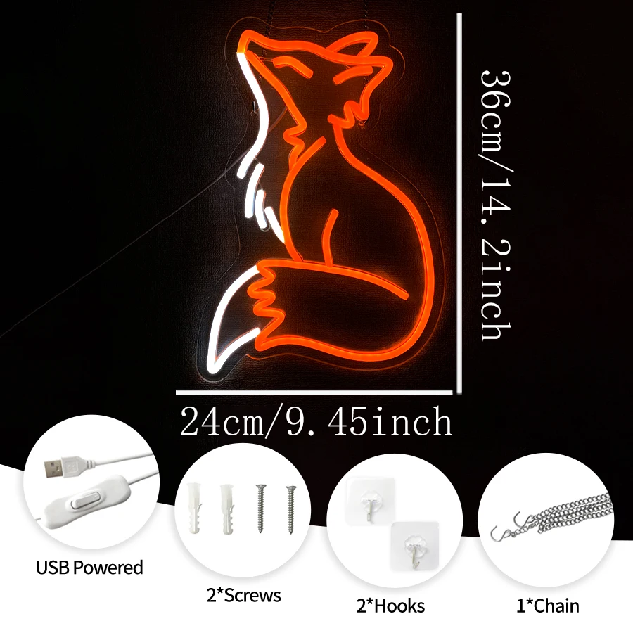 Fox Neon Sign For Wall Decor,Light Up Sign For Bedroom,Living Room Decor,Game Room,Cafe,Man Cave,Bar,Club,Birthday Party Gift