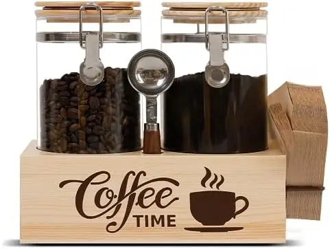 

Набор стеклянных банок для кофе EQEY – герметичные контейнеры для хранения с полкой и ложкой для кофейных зерен, для организации кухни