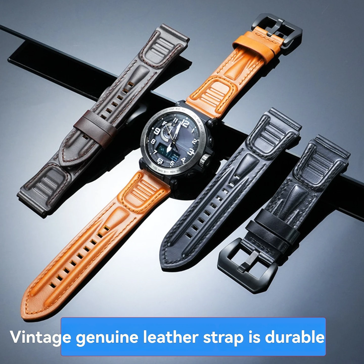 Vintage Genuine Leather Watch Strap 22mm 24mm, Compatible with Diesel, Breitling, Casio PRG-600 PRG-650 Outdoor Sports Watch