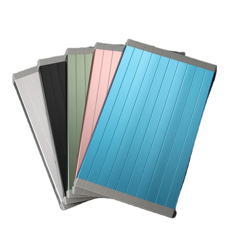 

Popular Series Food Safe Aluminum 12 Times Speed Faster Defrost Thawing Tray for Frozen Meat Fish Color Magic Defrosting Plate