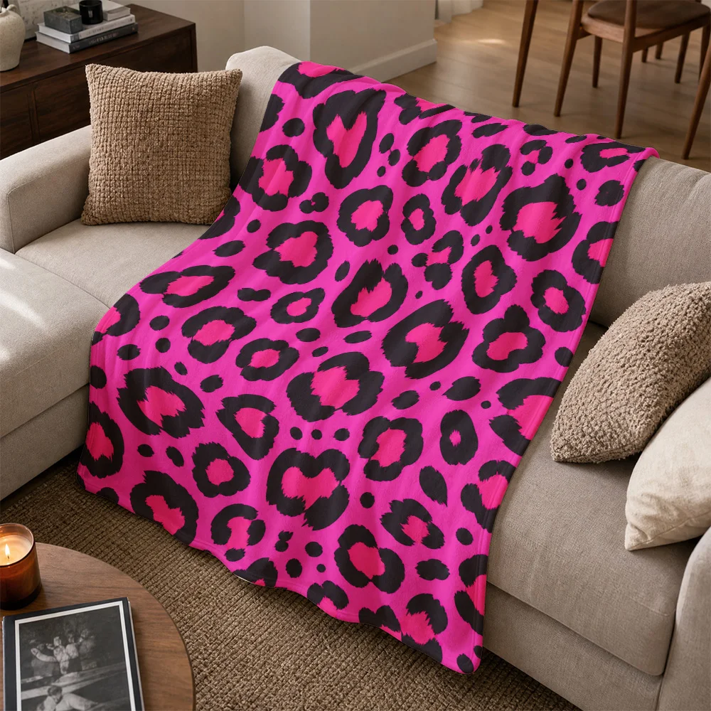 Luxury Hot Pink Leopard Print Throw Blanket Sofa Couch Decor Fleece Throw for Living Room Bedroom Winter Warm Cozy Animal Print