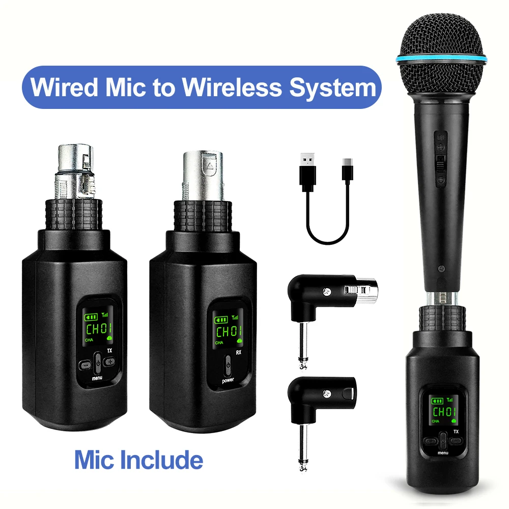 Professional Wireless Microphone Converter XLR Transmitter and Receiver System with one Dynamic Microphone