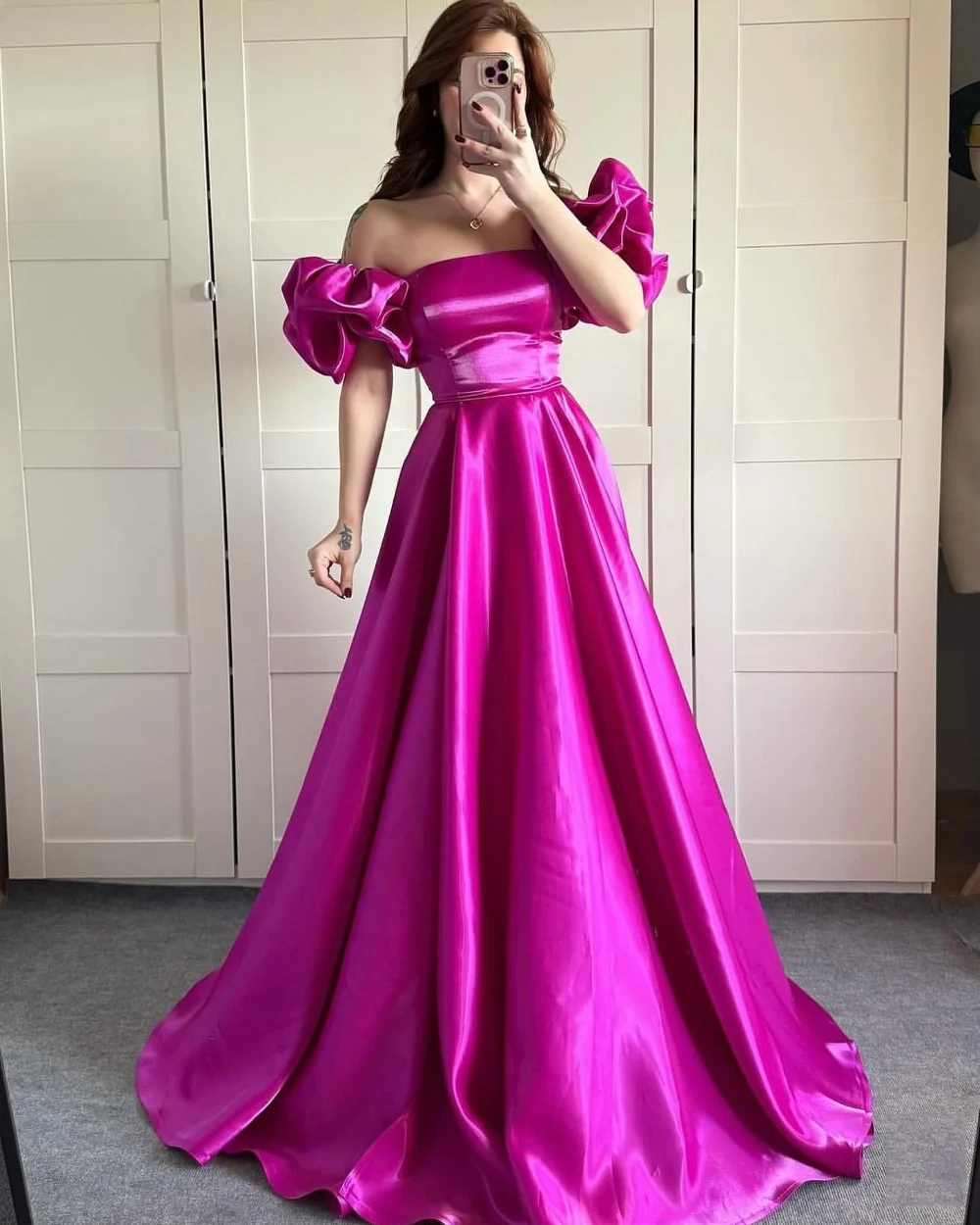 

A-Line Evening Dress For Sexy Women Vestidos de festa Elegant Strapless With Puff Sleeve Formal Cocktail Party Prom Gowns