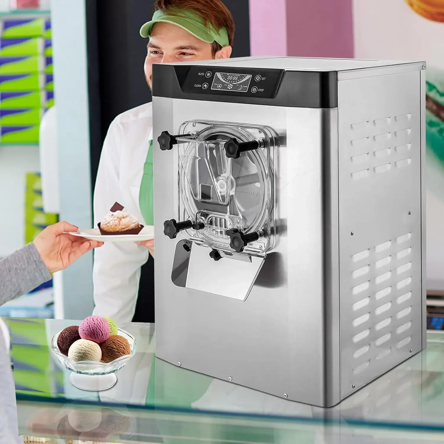 Commercial Ice Cream Machine 1400W 20/5.3 Gph Hard Serve Ice Cream Maker with LED Display Screen Auto Shut-Off Timer One