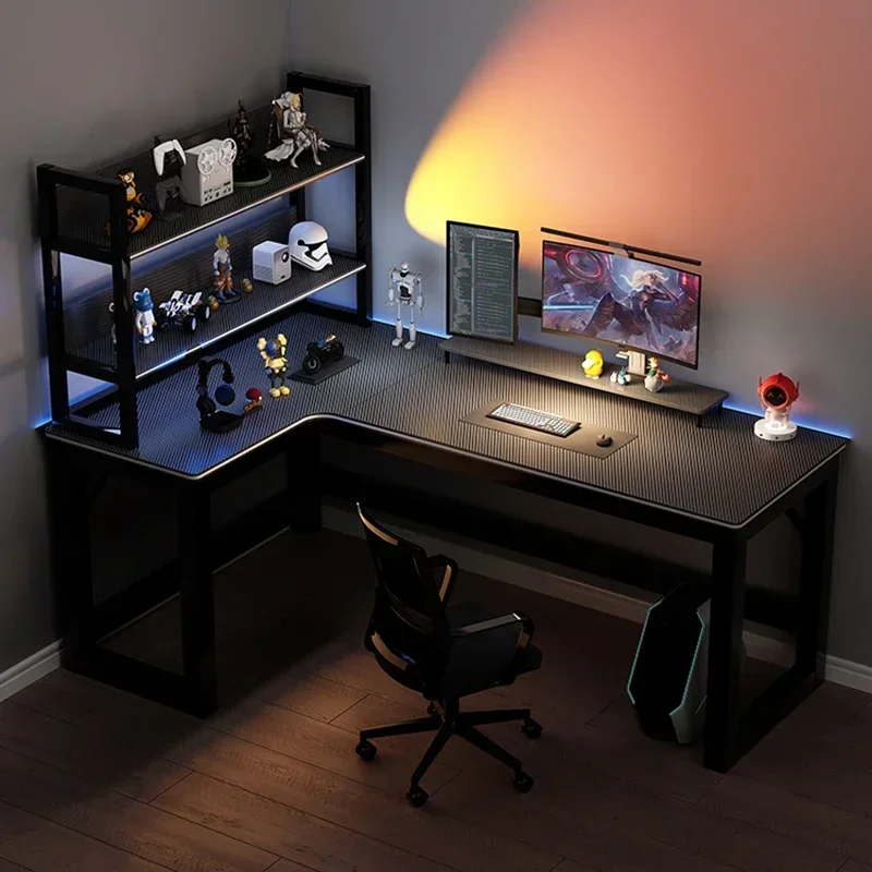 Nordic Desk for Home Carbon Fiber Corner Computer Desks with Shelf Light Luxury Simple Household Gaming