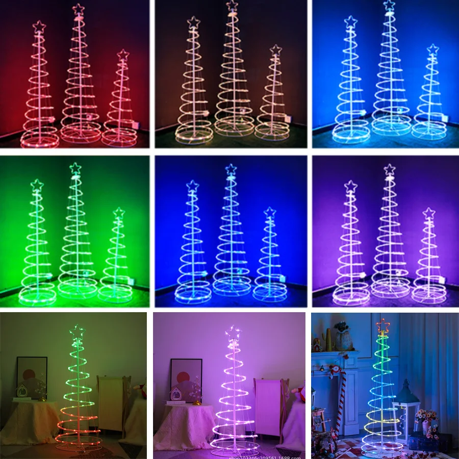 RGB Animated Christmas Spiral Tree Light With Remote USB Powered Lighted Christmas Tree Light Show for Outdoor Holiday Decor