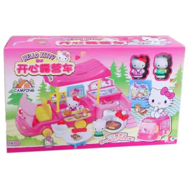 헬로키티, 행복한 캠핑카50144, 야외 캠핑 소녀, 가족과 함께 놀고 있는 모습, 미니 RV 장면, 장난감 보관함