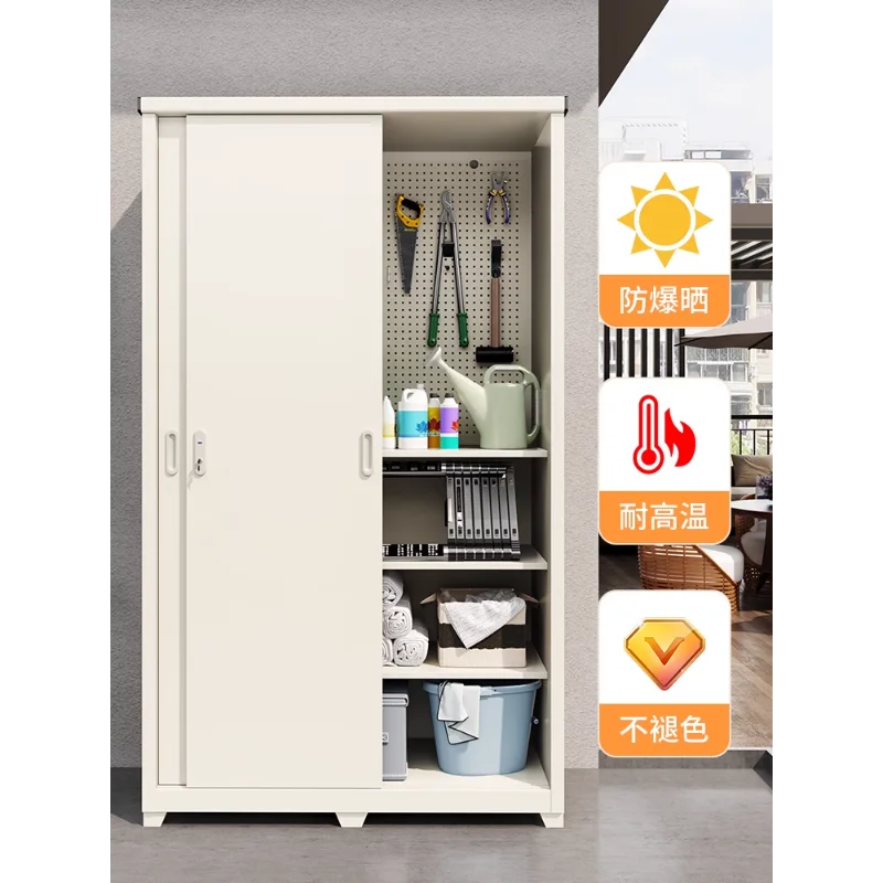 

Outdoor Garden Tool Storage Cabinet Rain Protection Sun Protection Balcony Locker Storage Cabinet Large Capacity Iron Cabinet