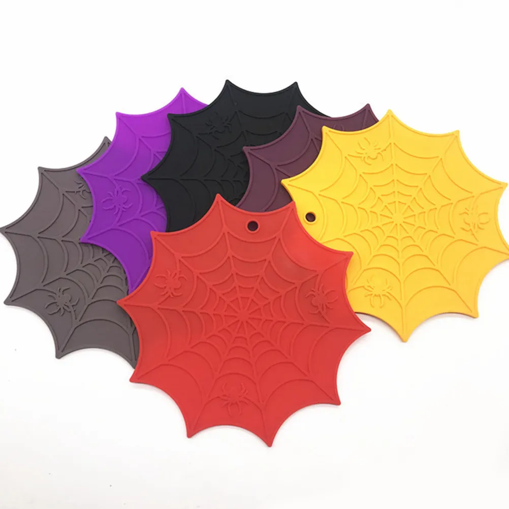 4pcs Silicone Halloween Coasters Set – Non-Slip Heat-Resistant Placemats for Cups & Cutlery, Black